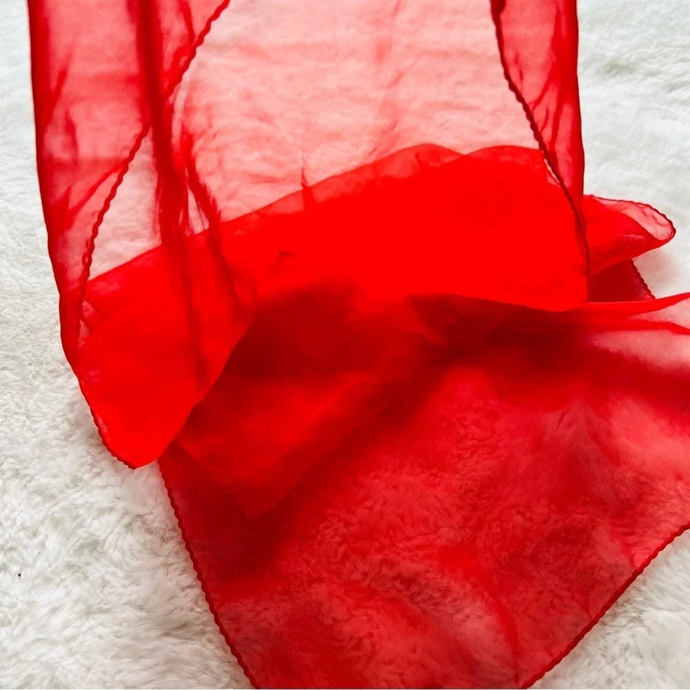 45”x14” VINTAGE OBLONG SHAPED RED WOMEN'S SCARF IN CHIFFON